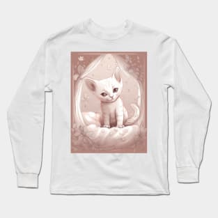 Cute kitten is sitting on the bed. Long Sleeve T-Shirt